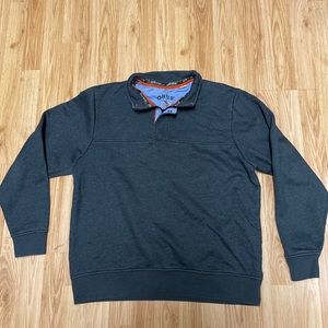 Orvis Sweatshirt 1/4 Zip Cotton Gray Blue Snap Mock Neck Cotton Logo Large Men